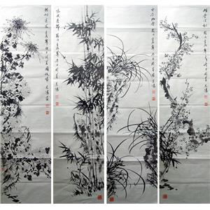 胡东鸿-梅兰竹菊长条屏